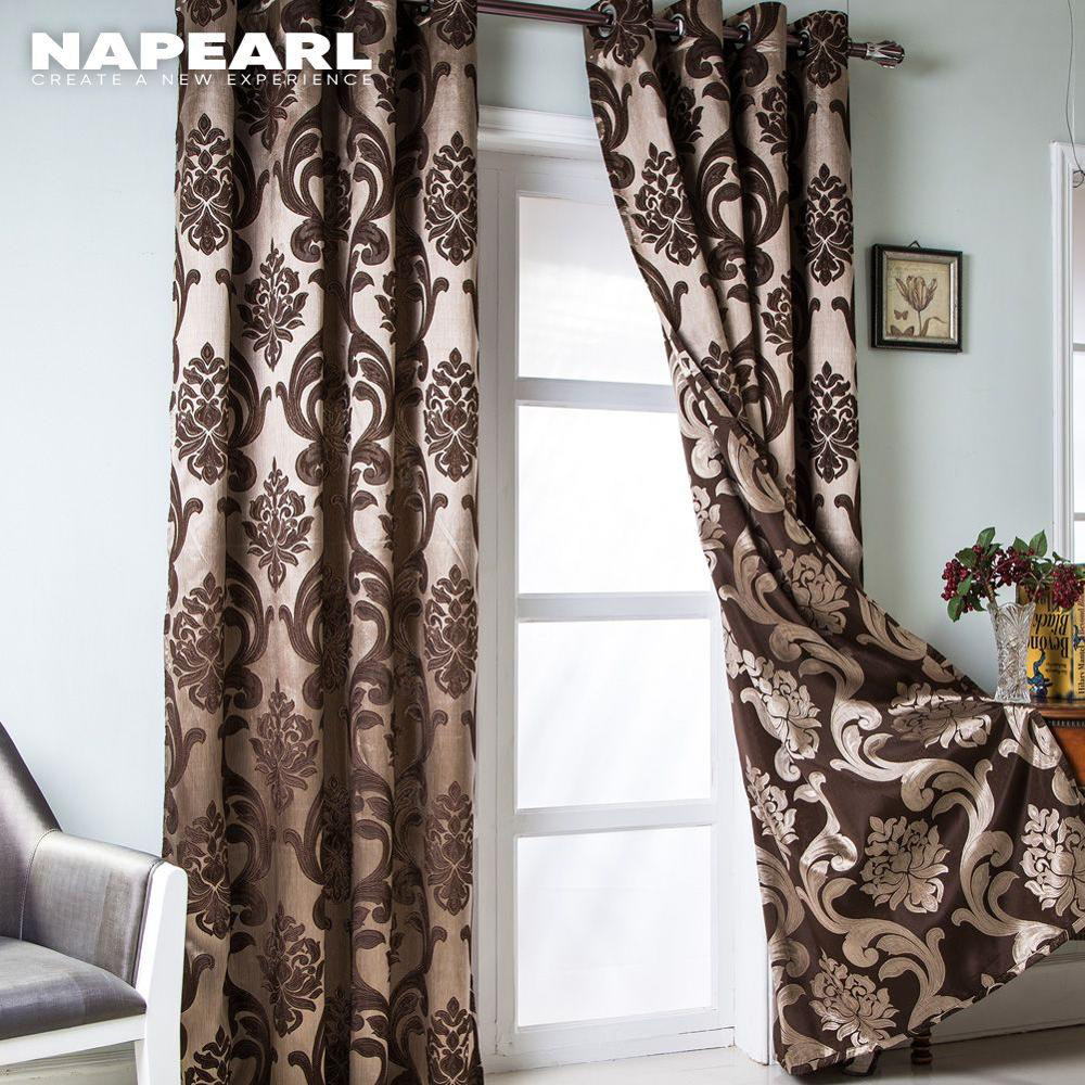 NAPEARL European Style Modern Jacquard Window Curtains  Semi Blackout Panel Black Brown Elegant Living Room Drapery