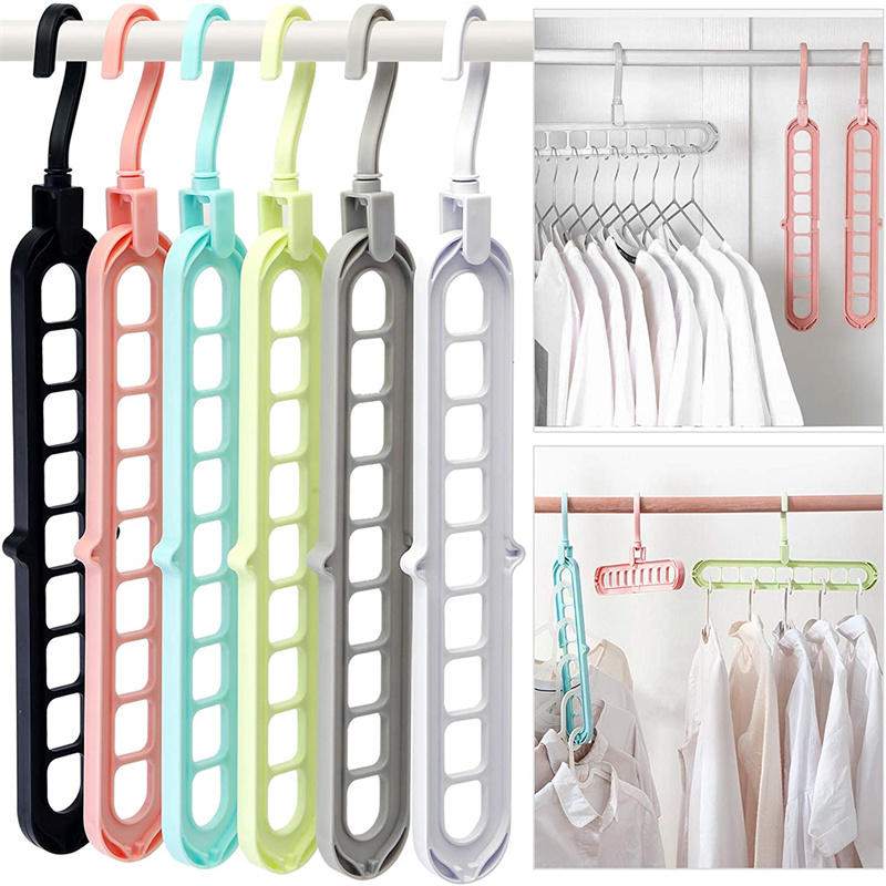 9 In1 Hole Clothes Hanger Multi-Function Folding Hanger Rotating Magic Space Plastic Storage Hangers Closet Storage Organization
