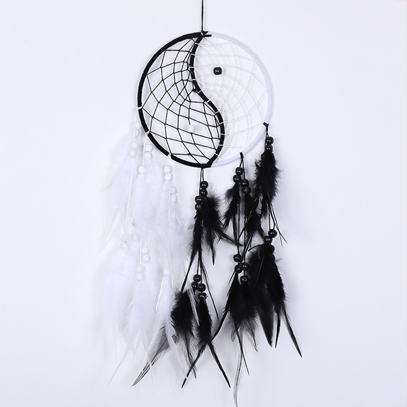 Tai Chi Dream Catcher Pendant Black And White Feather Pendant Creative Decoration Pendant Dream Catcher Wall Pendant Gift