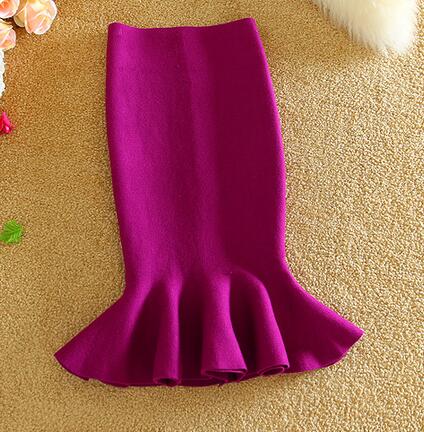 1pcs/lot  style woman casual solid ruffles long skirt lady trumpet skirt female autumn winter mermaid long skirt