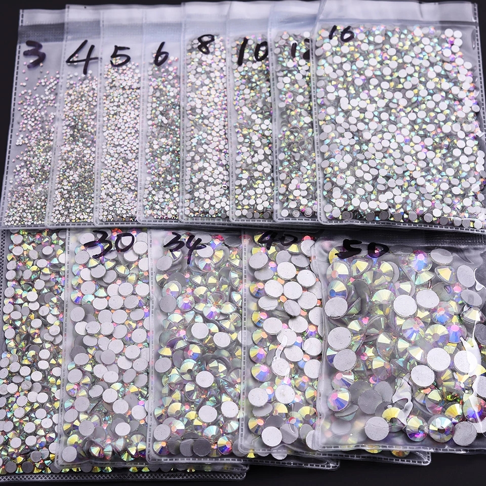 Super Glitter Crystal AB Non fix Rhinestones SS3-SS50 FlatBack Strass Sewing&Fabric Garment Nail Art Rhinestones Decorations