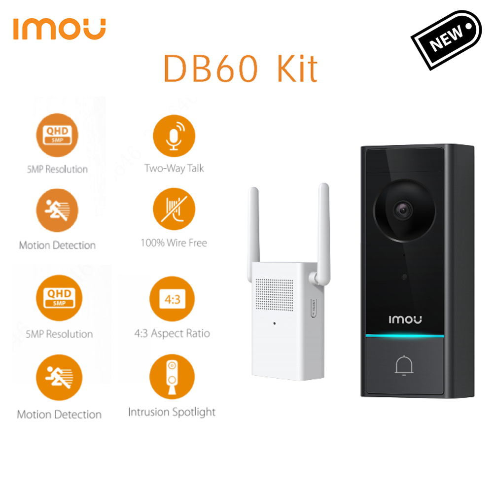 Dahua imou DB60kit 5MP WIFI IP65 Waterproof Wireless Dual Channel Voice Human Detection Intruion Spotlight Black Doorbell