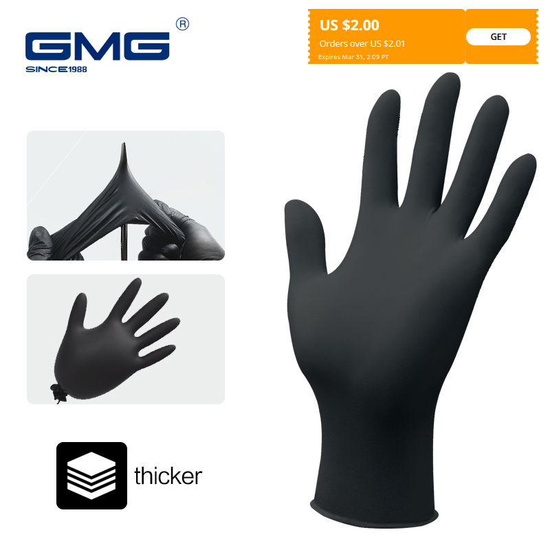 Gloves Nitrile Waterproof Work Gloves GMG Thicker Black  Nitrile gloves for Mechanical Chemical Food Disposable Gloves