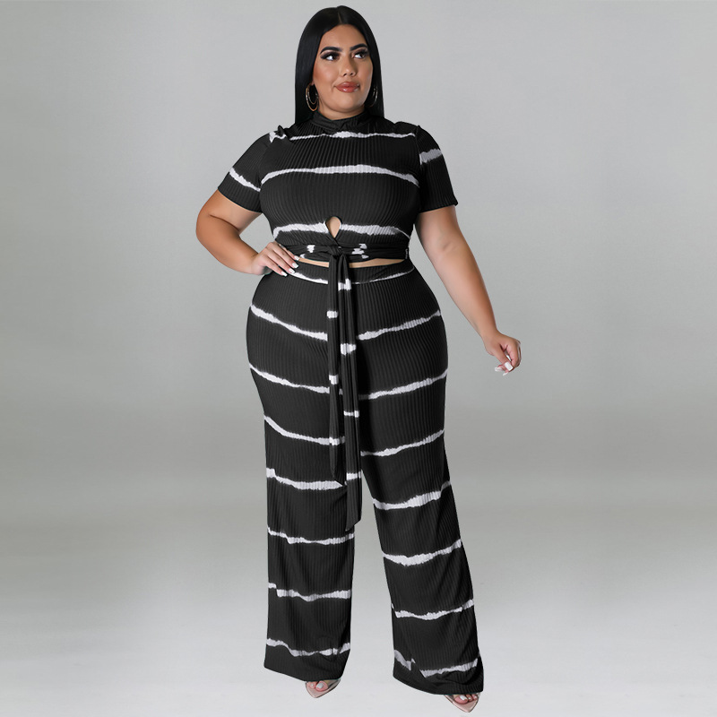 Perl Stripe Plus Size Two Piece Sets Short Loose Women Summer Outfits Casual Female Clothing  Matching Tracksuit Xl-5xl