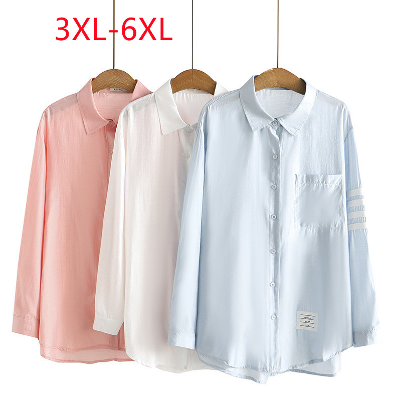 Spring / summer  sunscreen clothes large women's long sleeve loose  blue Plus Size thin shirt coat 3XL 4XL 5XL 6xl