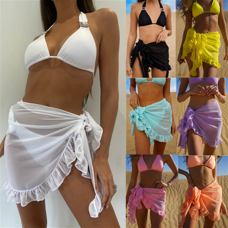  Women Chiffon Swimwear Pareo Scarf Bikini Cover-Ups Wrap Kaftan Sarong Beach Sexy Skirts 9 Color Swimsuit Cover-Ups