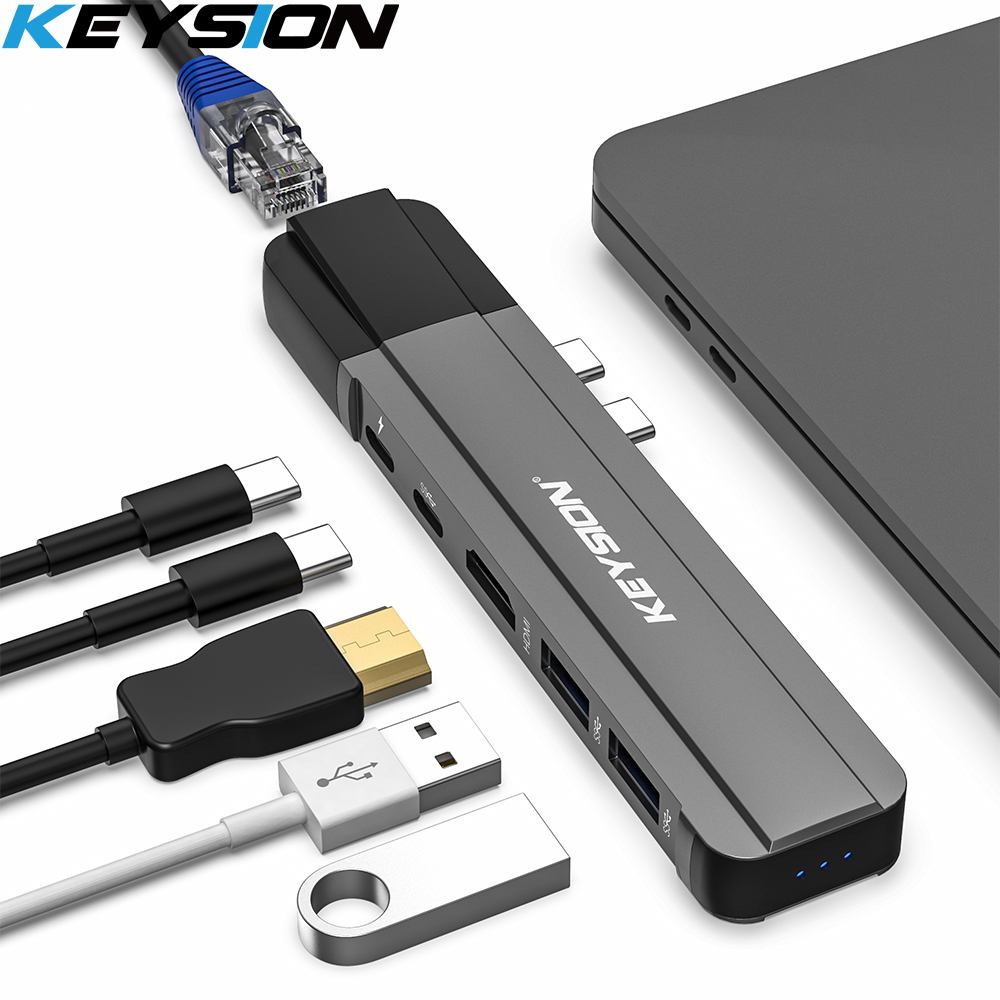KEYSION USB HUB C HUB to Multi USB 3.0 HDMI Adapter USB Splitter for MacBook Pro Dock Thunderbolt 3 HUB RJ45 Dual USB Type C HUB