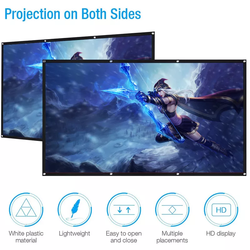 60-150inch Projector Screen 16:9 Portable Folding Soft Screen Home HD Projection Screen Polyester Fiber Video Beamer Screen Wall