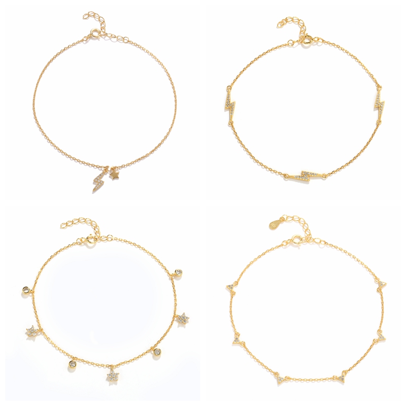 CANNER Moon Star Lightning Anklet Bracelet 925 Sterling Silver Anklets For Women WholeWomen Foot Jewelry Summer Gold Donna