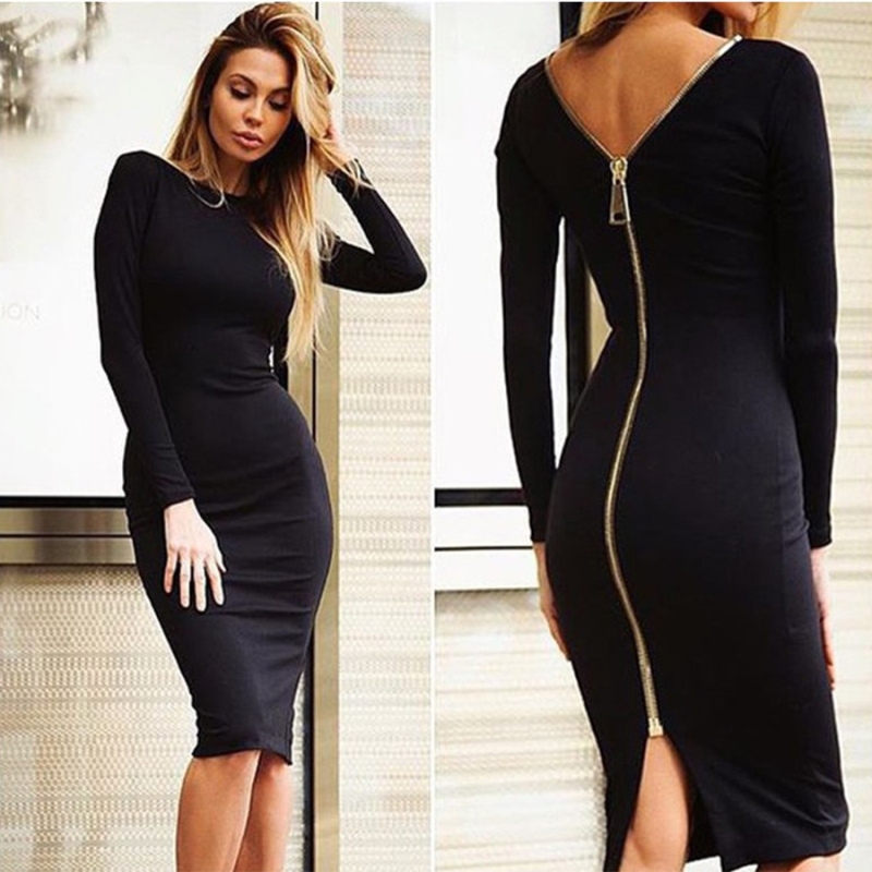  Sexy back zip long sleeve  dress Pencil Bodycon Lady Vestido De Renda Autumn Dress