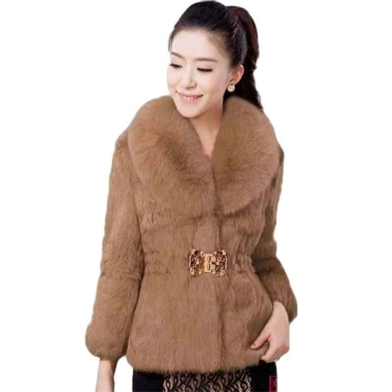  Autumn&Winter  Ladies Temperament Butterfly Button Short White Faux Fur Coat Waist Slimming Jacket Feminina Top