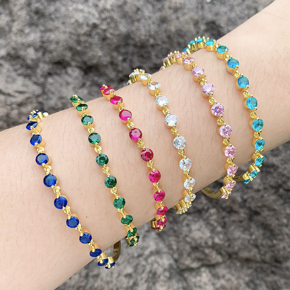 Adjustable Rainbow Zirconia Cuff Bracelets Multicolor Zircon Beads Slim Bangle Bracelet For Women  Crystal Jewelry Gifts