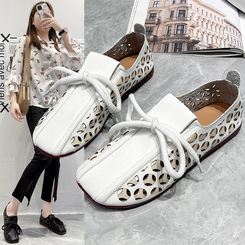Summer Women  Casual Shoes Leather  Flats Loafers Ladies Designer Sneakers Hollow Out Breathable Women's shoes