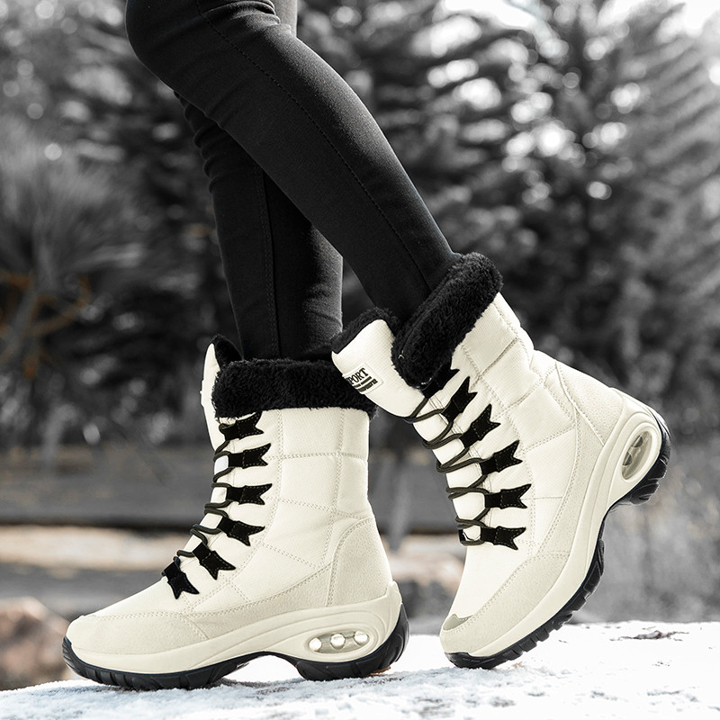 Women Winter Snow Boots High  Non-slip Boot Keep Warm Mid-Calf Shoe Ladies  Lace-up Comfort Boots Chaussures Femme
