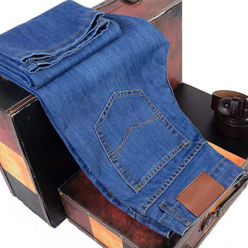 Classic Style Summer Autumn Black Blue Mens Business Jean  Casual Denim Stretch Outsize Pants Mens  Trousers