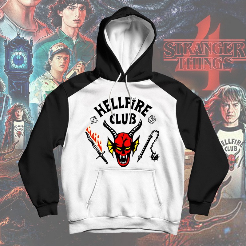 Stranger Things Season 4 Cosplay Costume Hellfire Club Dustin Wheeler Mike Lucas Long Sleeve Tshirt Hoodie Hell Fire Club Clothe