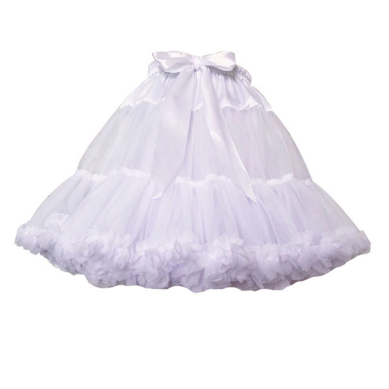 Women Girls Ruffled Short Petticoat Solid White Color Fluffy Bubble Tutu Skirt Puffy Half Slip Prom Crinoline Underskirt No Hoop
