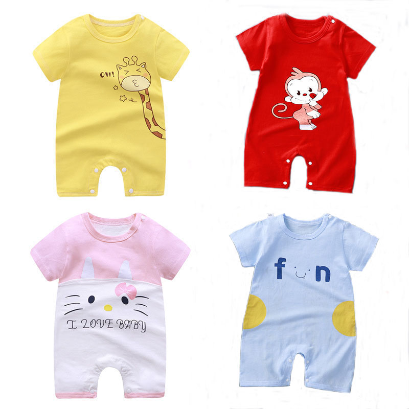 Baby Clothes Baby Boy And Girl Pure Cotton Soft And Comfortable Cute Cartoon Short-Sleeved One-Piece Romper Newborn Gift