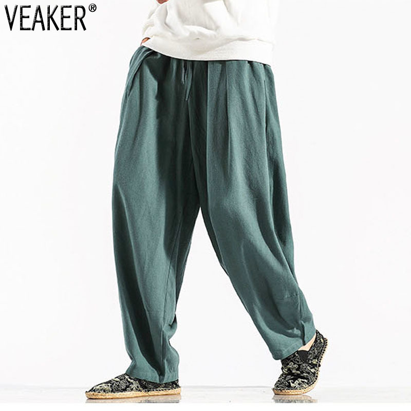  Men's Cotton Linen Loose Pants Male Summer Casual Solid Color trousers Wide Leg Pants Streetwear Plus Size M-5XL