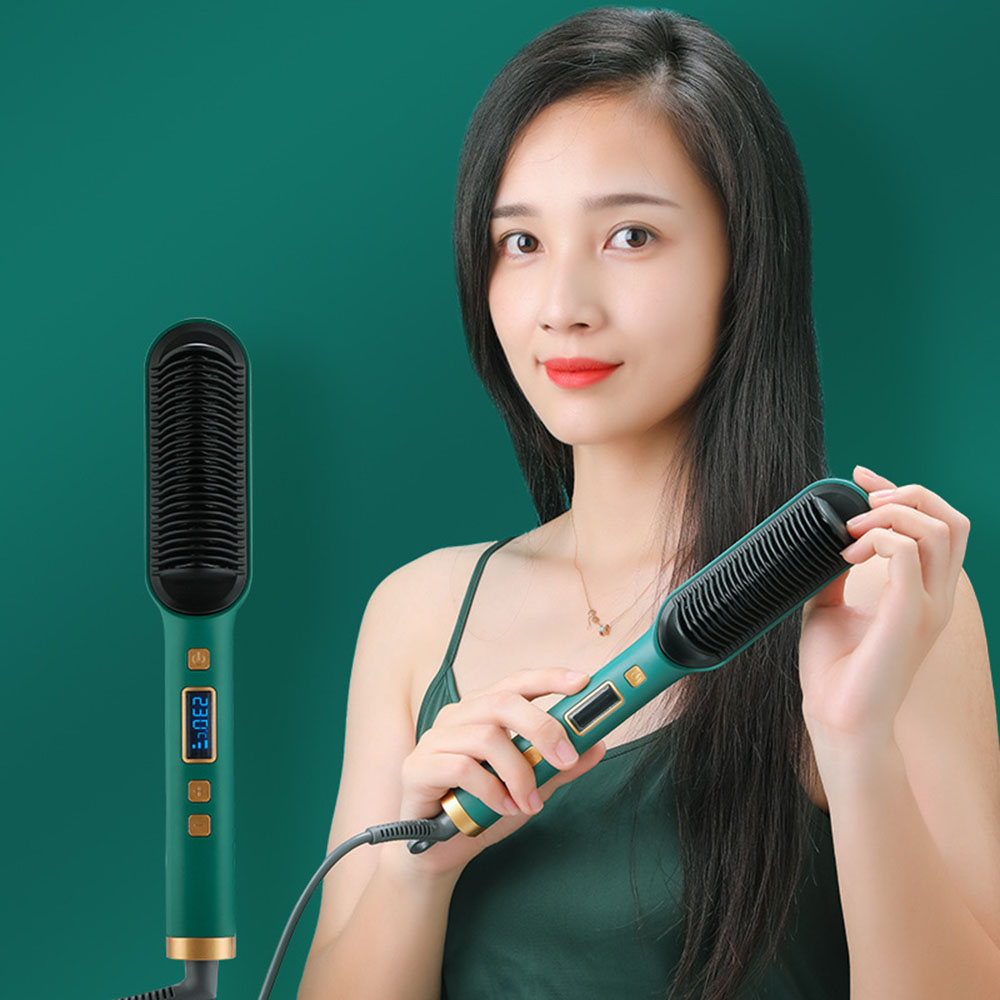 2 In 1 Electric Professional Negative Ion Hair Straightener Brush Curling Comb with Lcd Display Hair Curling Tools