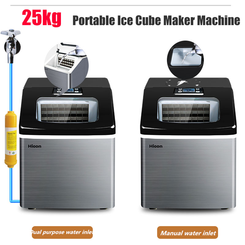 25kg Ice Maker Machine 220VSquare Ice Machines Home Commercial Countertop Portable Ice Cube Maker Machine Electric Ice Generator