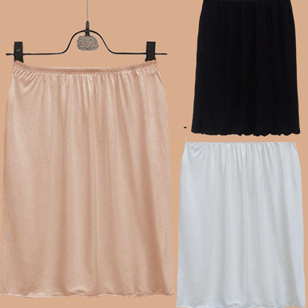 Women Elastic Waist Short Petticoat Short Stretch Satin Inner Wear Skirt Soft Half Slip Petticoat Lady Skirt Slim Fit