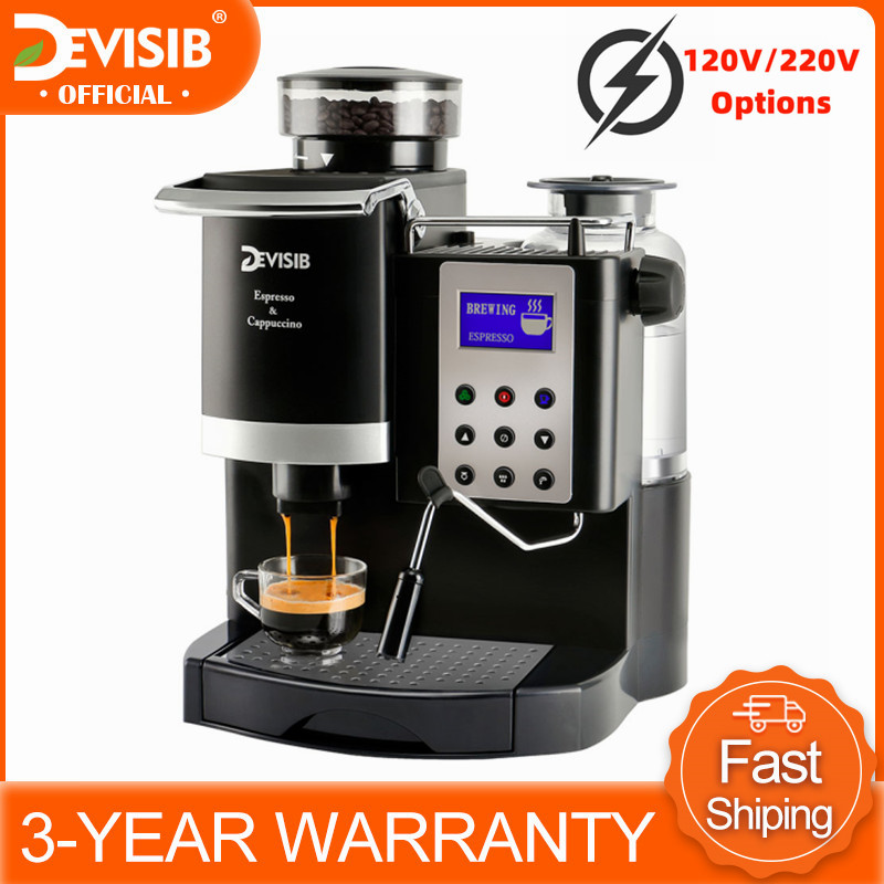 DEVISIB All-in-one Coffee Machine Professional Espresso Maker with Grinder for Cappuccino Americano Kitchen Appliances 220V/110V