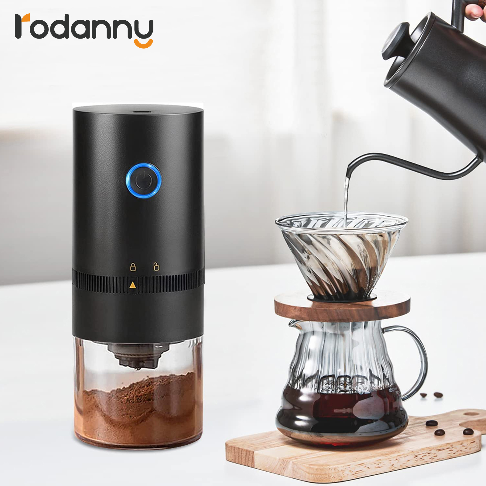 Rodanny Electric Coffee Grinder Automatic Beans Mill Portable Espresso Machine Maker For Cafe Home Travel USB Rechargeable