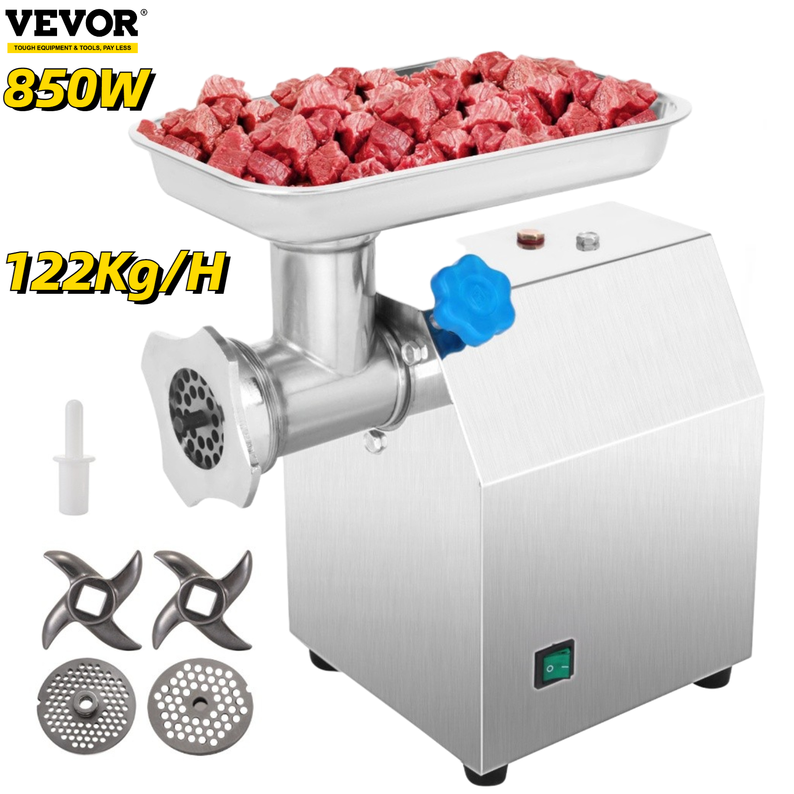VEVOR 122Kg/H Electric Meat Mincer Grinder 850W Commercial Kitchen Chopper Food Processors Sausage Maker Machine Home Appliance