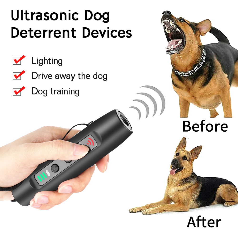 Ultrasonic Dog Repeller Trainer Anti Barking LED Dog Deterrent Device Pet Dog Training Remote Control With 3W Flashlight