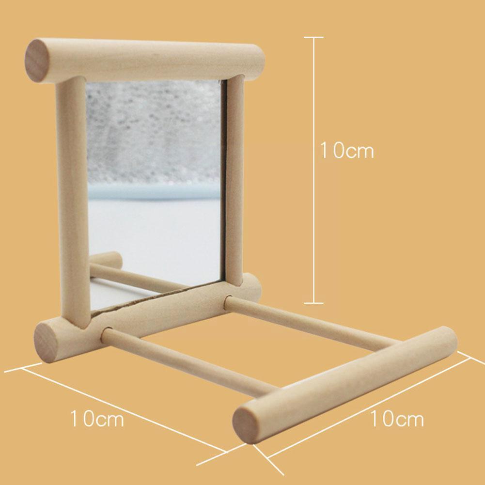 Bird Mirror Wooden Toy With Perch For Parrot Finch Lovebird Budgies Pet Parakeet Conure Cockatiel P3b6