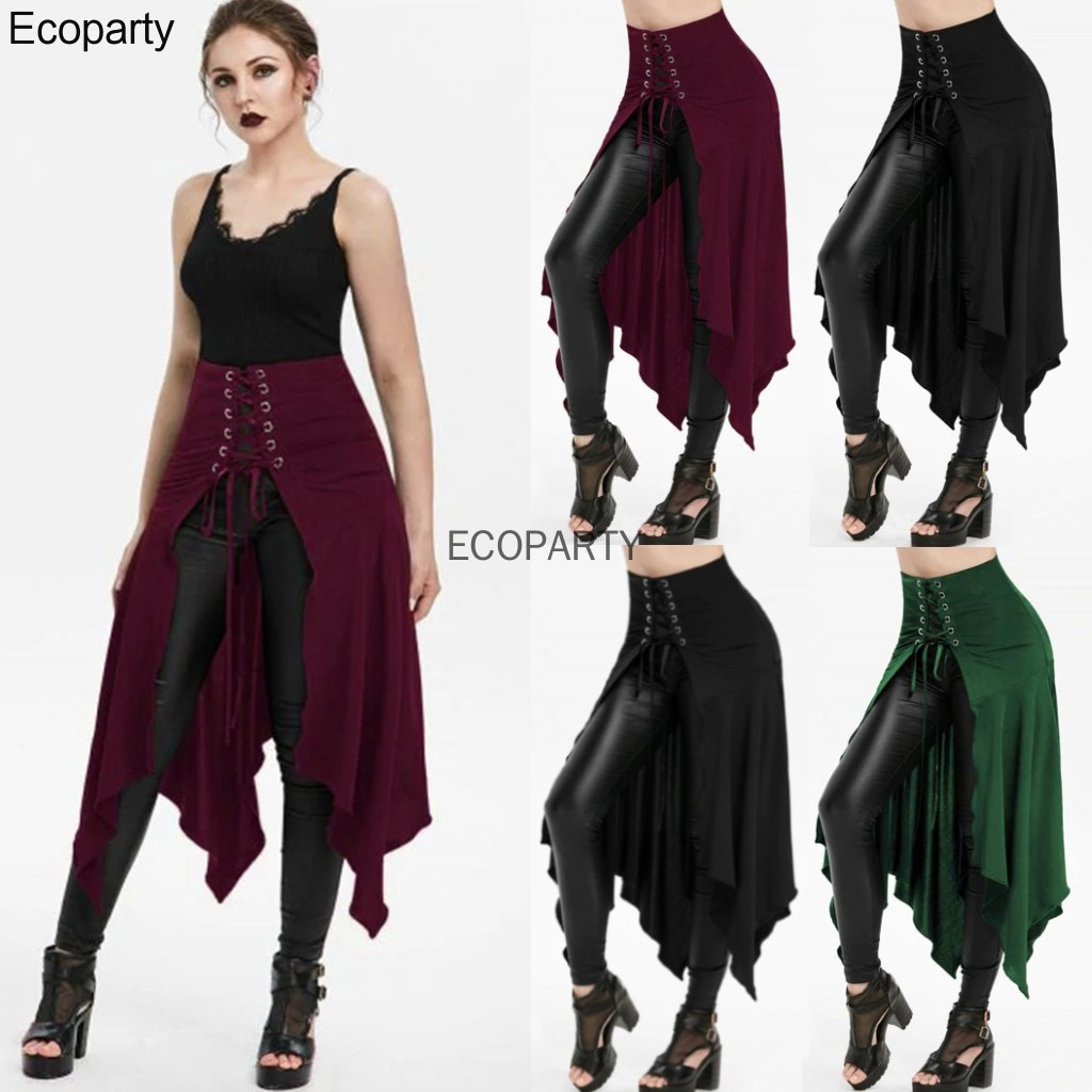 Black Medieval Vintage Gothic Skirt High Waist Lacing Irregular Umbrella Skirt Halloween Steampunk Long Skirts For Women