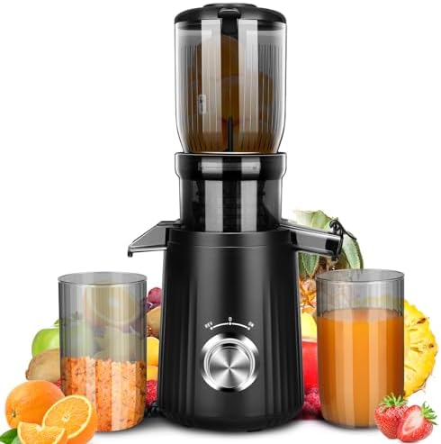 Cold Press Juicer, 4.4"Large Feed Chute Slow Masticating Juicer Machines w/ 2 No-Metal Filters,Self Feeding Juice Extractor Easy Clean,Quiet Motor Juicer Machine