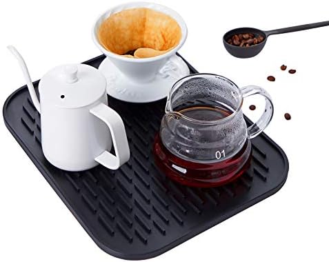 Drying Mat For Pour Over Coffee Maker Set Bar Service Spill Mat Heat Resistant Silicon Mats Counter Top Dryer Pad Food Grade Glassware Drainer Black