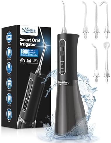 WELLFINE Water Dental Flosser Teeth Pick - 4 Modes Cordless Oral Irrigator 300ML Portable and Rechargeable IPX7 Waterproof Powerful Battery Life Water Dental Piks for Cleaning for Home Travel