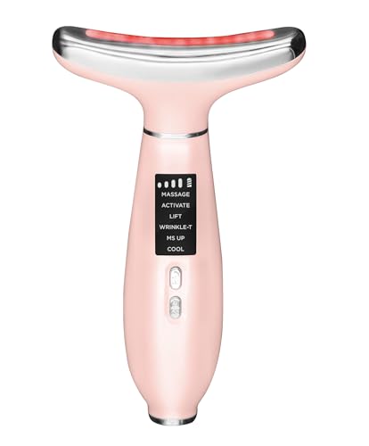 3-in-1 Red Light Face Massager Device: Vibration, Gentle Heating, and 7-Color LED Light – Home Self-Care Tool for Skin Wellness (Pink)