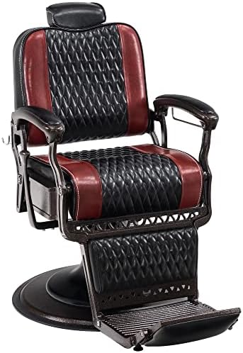 BarberPub Heavy Duty Metal Vintage Barber Chair All Purpose Reclining Hydraulic Pump Salon Beauty Spa Chair Hair Styling Equipment 9216 (Red&Black)