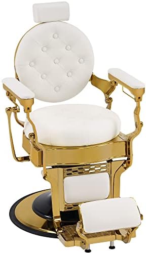 BarberPub Vintage Barber Chair Heavy Duty Metal Frame All Purpose Hydraulic Recline Salon Beauty Spa Equipment 2947 (White)