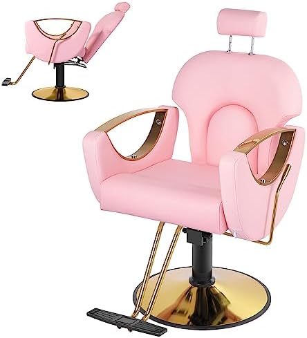 Pink Salon Chair Barber Chair for Hair Stylist Reclining, Height Adjustable Hydraulic Hair Salon Chair with 360 Degrees Rolling Swivel Spa Equipment Beauty Salon (Pink)