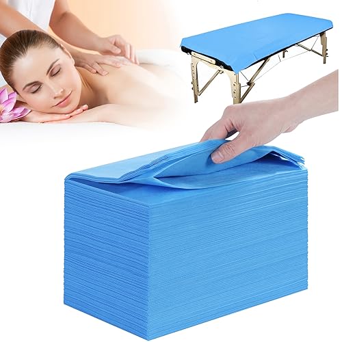 50PCS Blue Disposable Bed Sheets 31" x 71" Massage Table Sheets Non Woven Fabric SPA Bed Cover Breathable for Massage Beauty Tattoos
