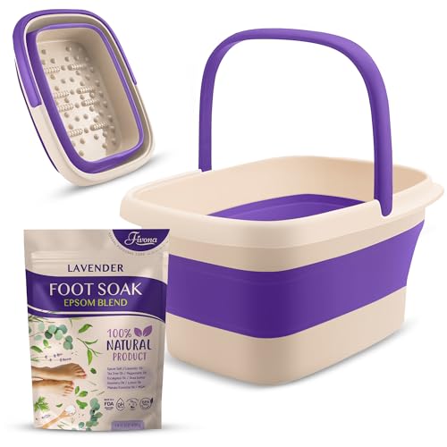 Fivona Foot Care Kit 2 in 1 - Foot Soak Blend with Epsom Salt, Lavender and Essential Oils - Expandable Foot Soak Basin - Pedicure Spa Soak for Tired Feet, Cracked Heels, Stubborn Foot Calluses