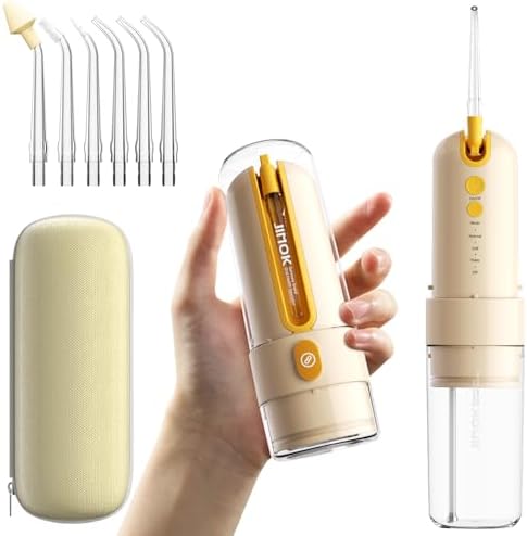 JIMOK Water Dental Flosser Cordless for Teeth Portable Oral Irrigator, 4modes with DIY, 6jet Tips, Removable Water Tank for Easy Cleaning, Portable Case for Home Travel(Yellow)