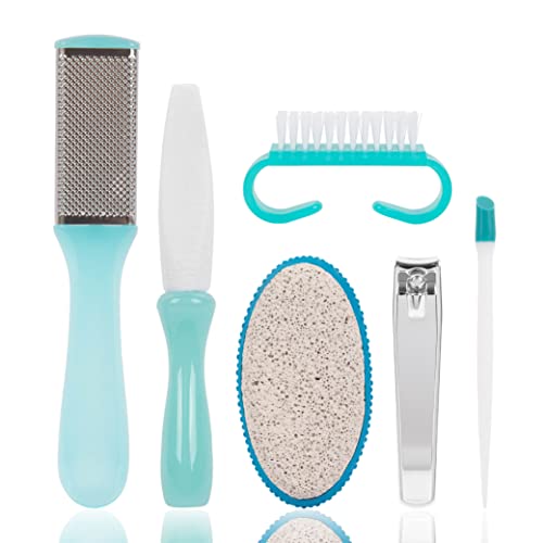 Trim Pedicure Kit - Includes Toenail Clipper, Cuticle Pusher, Pumice Stone, Callus Remover, Contour Toe File, Nail Brush & Storage Pouch - Salon Quality Foot Care Set for Grooming - 6 Piece Set