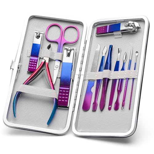 CGBE Manicure Set Nail Clippers Pedicure Kit Men Women Grooming kit Manicure Professional Nail Care Tools Gift 12Pcs with Luxurious Travel Case