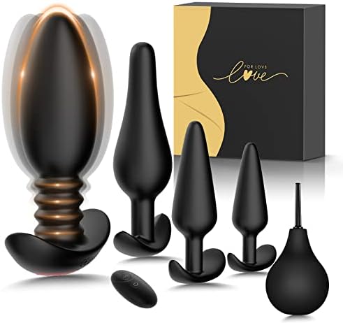 Anal Plug Vibrating Butt Plug - 5PCS Anal Training Kit with Enema, Prostate Massager 10 Vibration Modes, Anal Toys Plugs Vibrator Dildo, Remote Control Adult Sex Toys for Men or Women Pleasure
