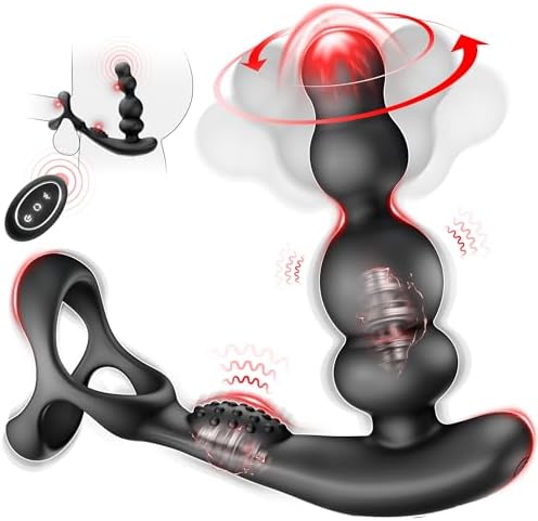 Sex Toys for Men, Anal Vibrator Prostate Massager with Cock Ring, Male Sex Toys with 3 Rotating & 10 Vibrating Modes, Anal Sex Toys Anal Beads for Adult Couples with Remote