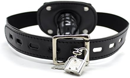Lockable Dildo Penis Mouth Gag with Lock Bondage Leather Strap On BDSM Adult Sex Toy (Short)