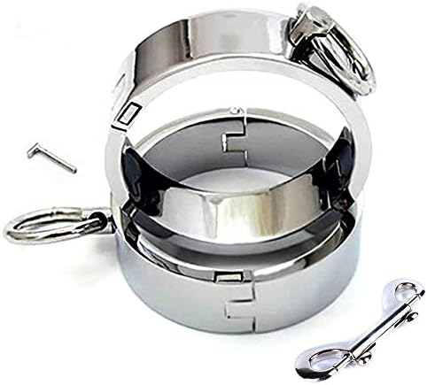 Silver Metal Wrist Ankle Cuff -Davidsource Chrome Plated Stainless Steel Bracelet Wrist Anklet Cuff A Pair of Restraint Gear for Unisex Bondage Play Adult Sex Toys (L)