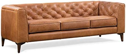 Poly & Bark Essex Leather Couch – 89-Inch Sofa with Tufted Back - Full Grain Leather Couch with Feather-Down Topper On Seating Surfaces – Vintage Pure-Aniline Italian Leather – Cognac Tan