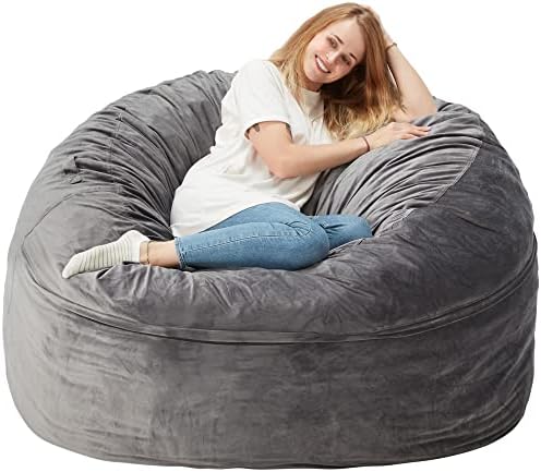 Homguava 6FT Bean Bag Chair Giant Bean Bag with Memory Foam Filled Comfy Bean Bag Chairs for Adults Adult Bean Bag Chair with Dutch Velet Cover Cover for Living Room Bedroom (58x58x32''), Grey